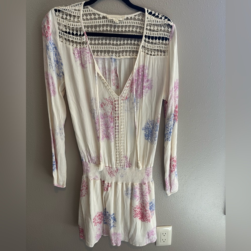 Lovestitch Cream and Pink Floral Long Sleeve Sundress Medium